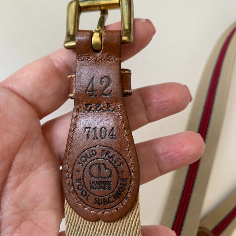 Dooney & Bourke Belt Mens Size 42 Brown Leather Tan Wool Made USA Golf Casual - Picture 5 of 7